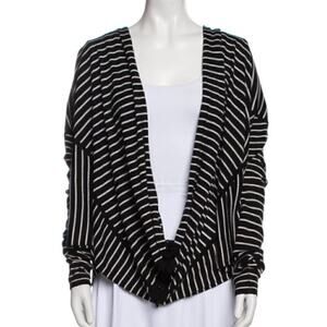 Alice + Olivia Black Gray Stripe Knit Sweater Infinity Cardigan Open Front XS